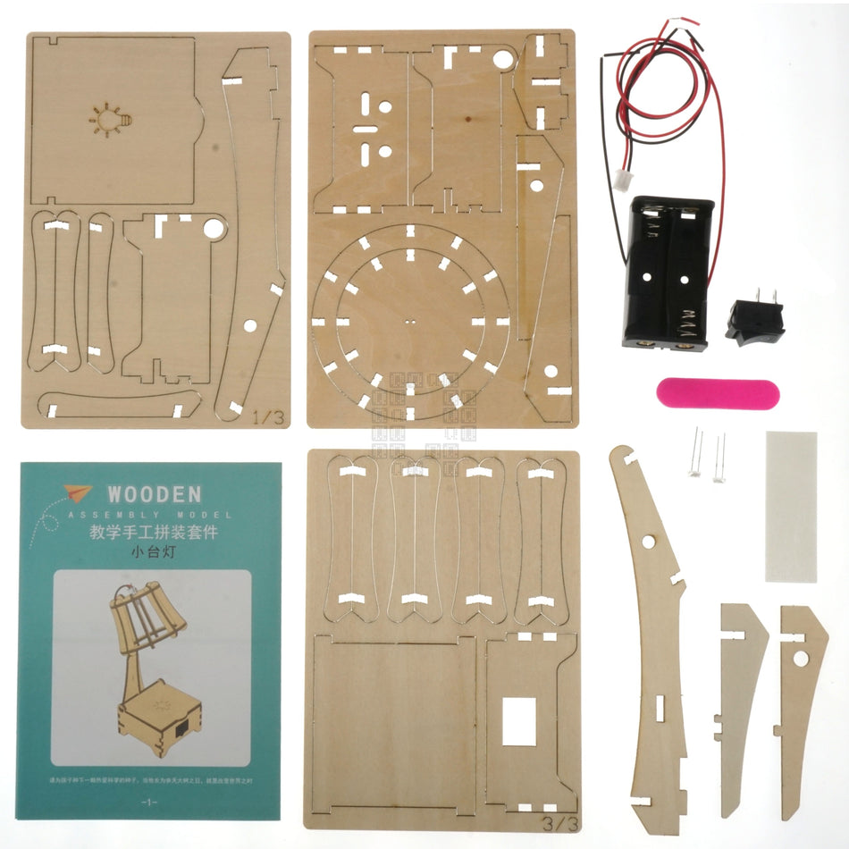 Children's Educational Toy Wooden DIY White LED Lamp Kit, 2AA