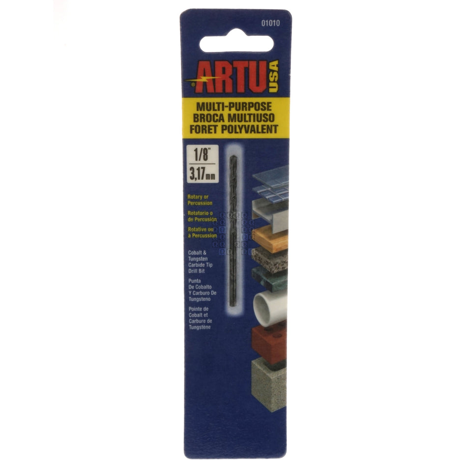 Artu 01010 1/8" Multi-Purpose Cobalt & Tungsten Carbide Tip Drill Bit