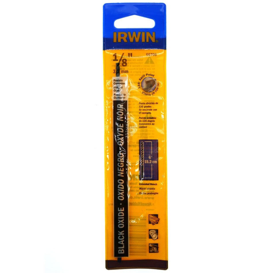 Irwin 66708 1/8" Black Oxide Aircraft Drill Bit, 6", 135ÃÂ° Split Point