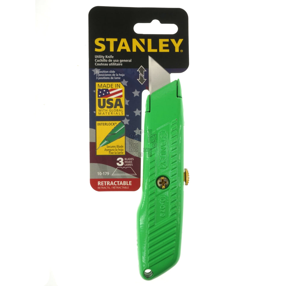 Stanley Tools 10-179 Countour-Grip Handle Utility Knife, High Visibility Green