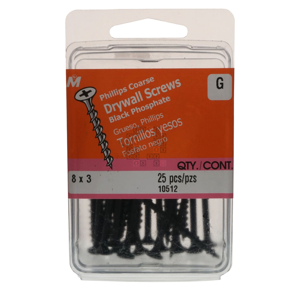 Midwest Fastener 10512 #8 x 3 Drywall Screws, Bugle Head, Phillips Drive 25-Pack