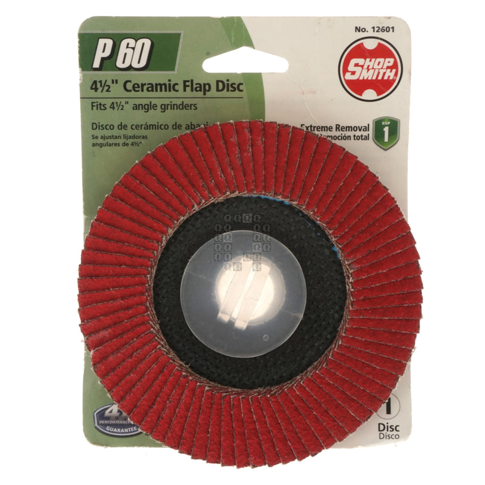 ShopSmith 12601 4-1/2" Ceramic Flap Disc, 60 Grit, 7/8" Arbor