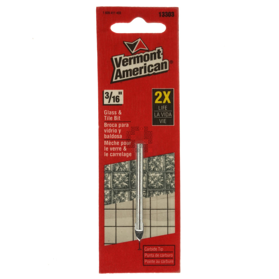 Vermont American 13303 Carbide Tip Glass & Tile Drill Bit, 3/16" Diameter