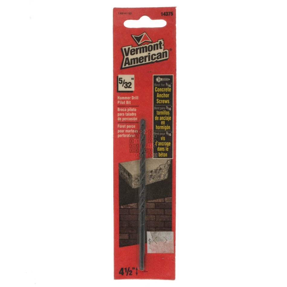 Vermont American 14375 5/32" Hammer Drill Pilot Bit, 4-1/2" Length