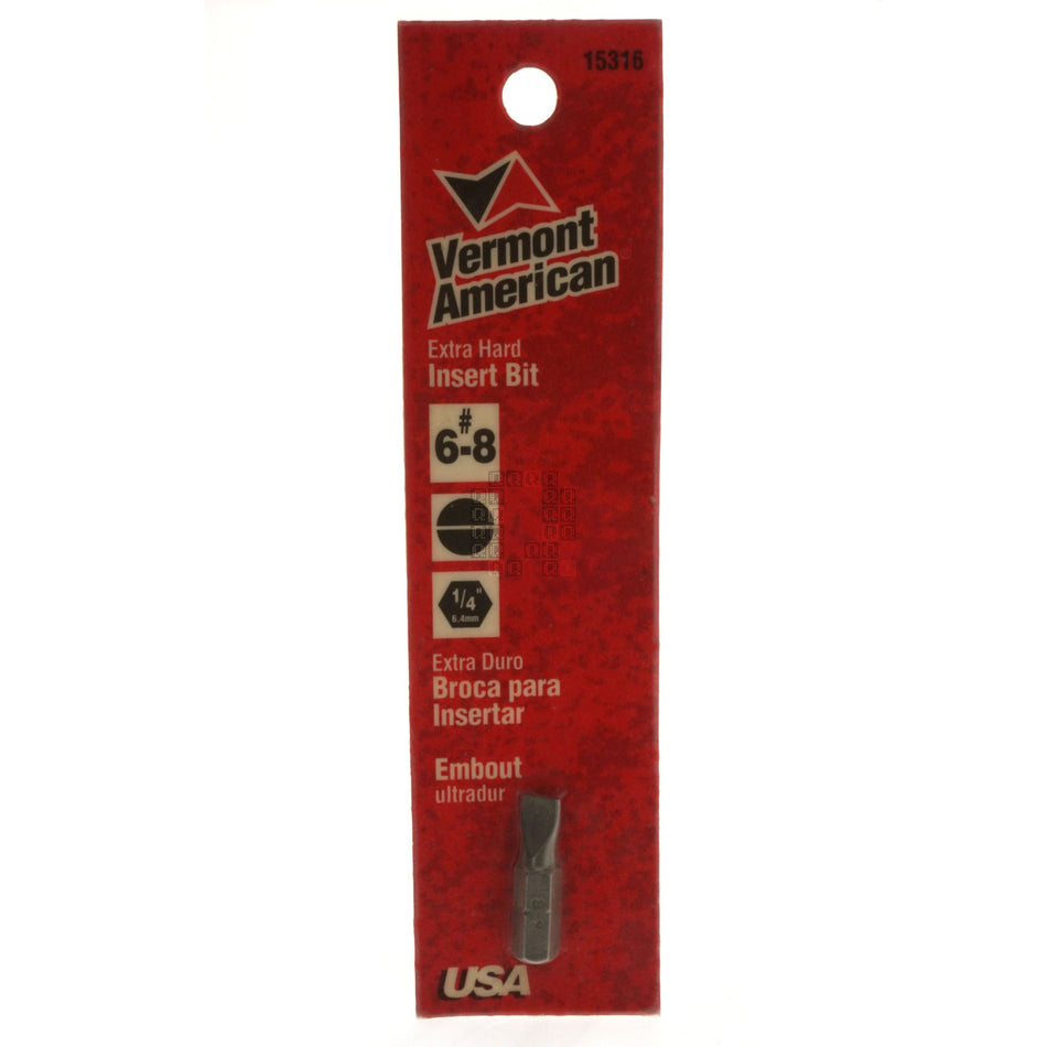 Vermont American 15316 #6-8 Slotted Extra Hard Insert Bit, 1" Length