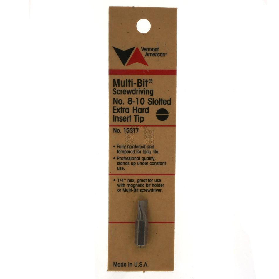 Vermont American 15317 #8-10 Slotted Extra Hard Insert Bit, 1" Length