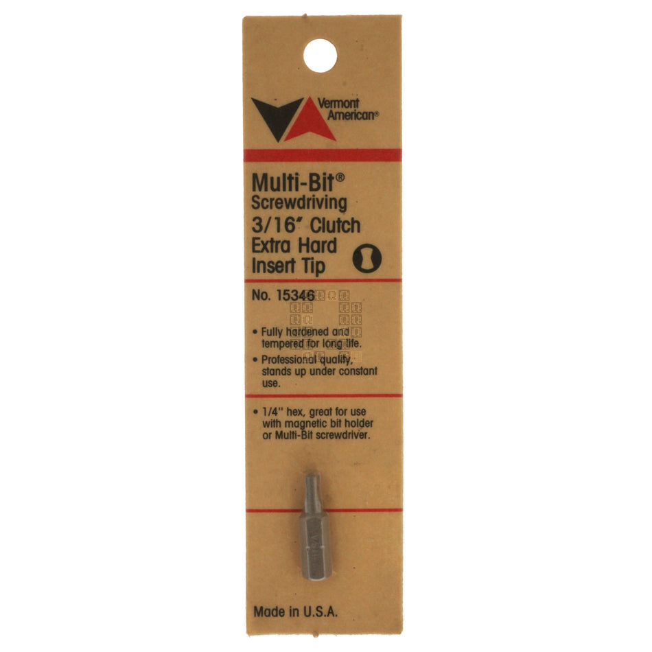 Vermont American 15346 Extra Hard Insert Tip, 3/16" Clutch, 1" Length