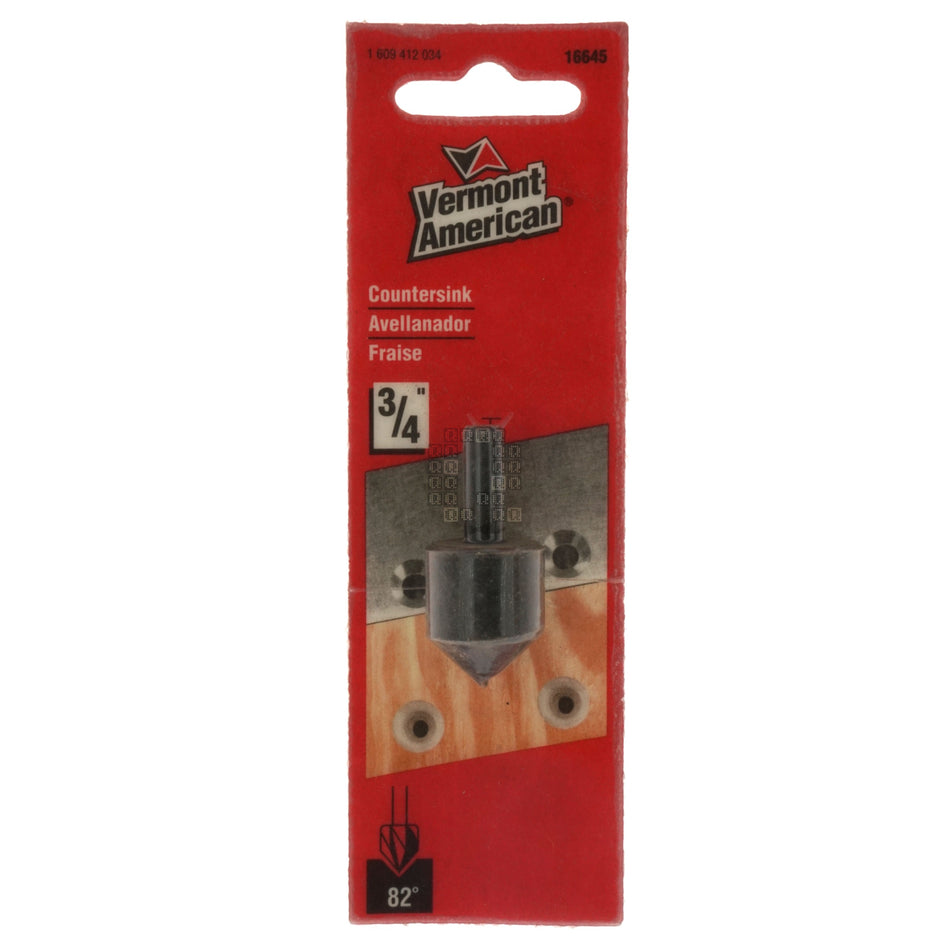 Vermont American 16645 3/4" HSS Single Flute Countersink, 82ÃÂ°