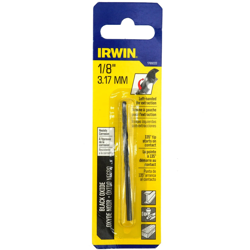 Irwin 1789222 Black Oxide 1/8" Left Hand Drill Bit, 135ÃÂ° Split