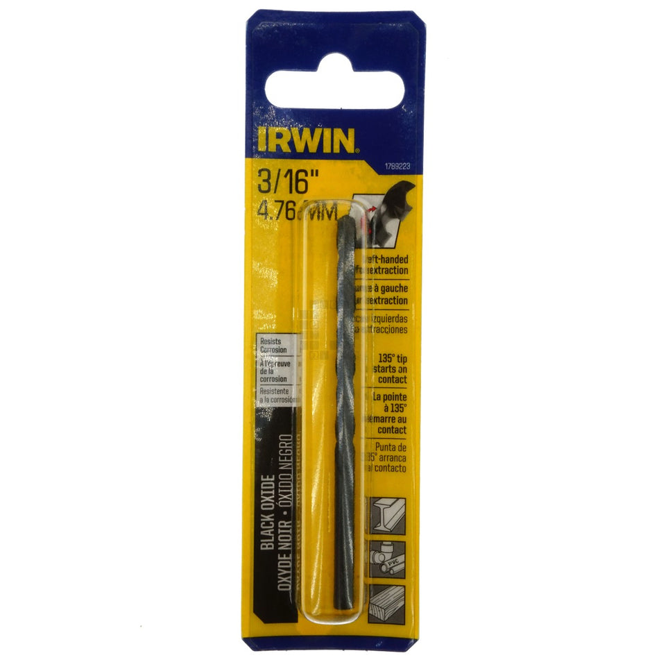 Irwin 1789223 3/16" Left Hand Drill Bit, Black Oxide, 135ÃÂ° Split Point