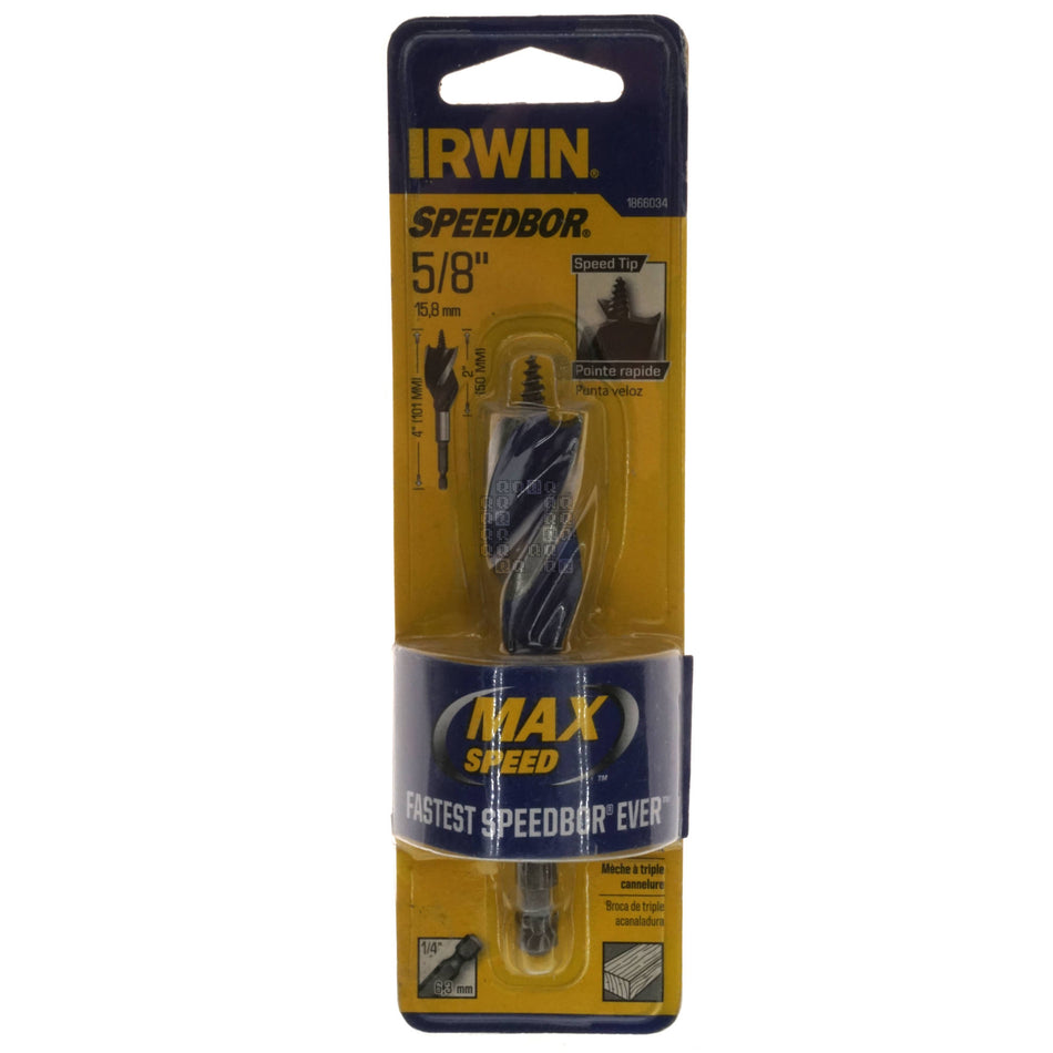 Irwin Tools 1866034 SPEEDBOR Tri-Flute Auger Boring Bit, 5/8" Diameter, 4" Length
