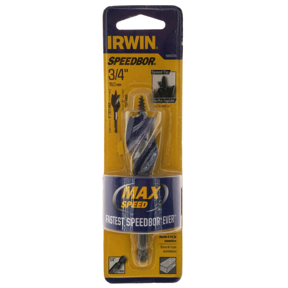 Irwin 1866035 SPEEDBOR 4" Length, Tri-Flute Auger Boring Bit, 3/4" Diameter