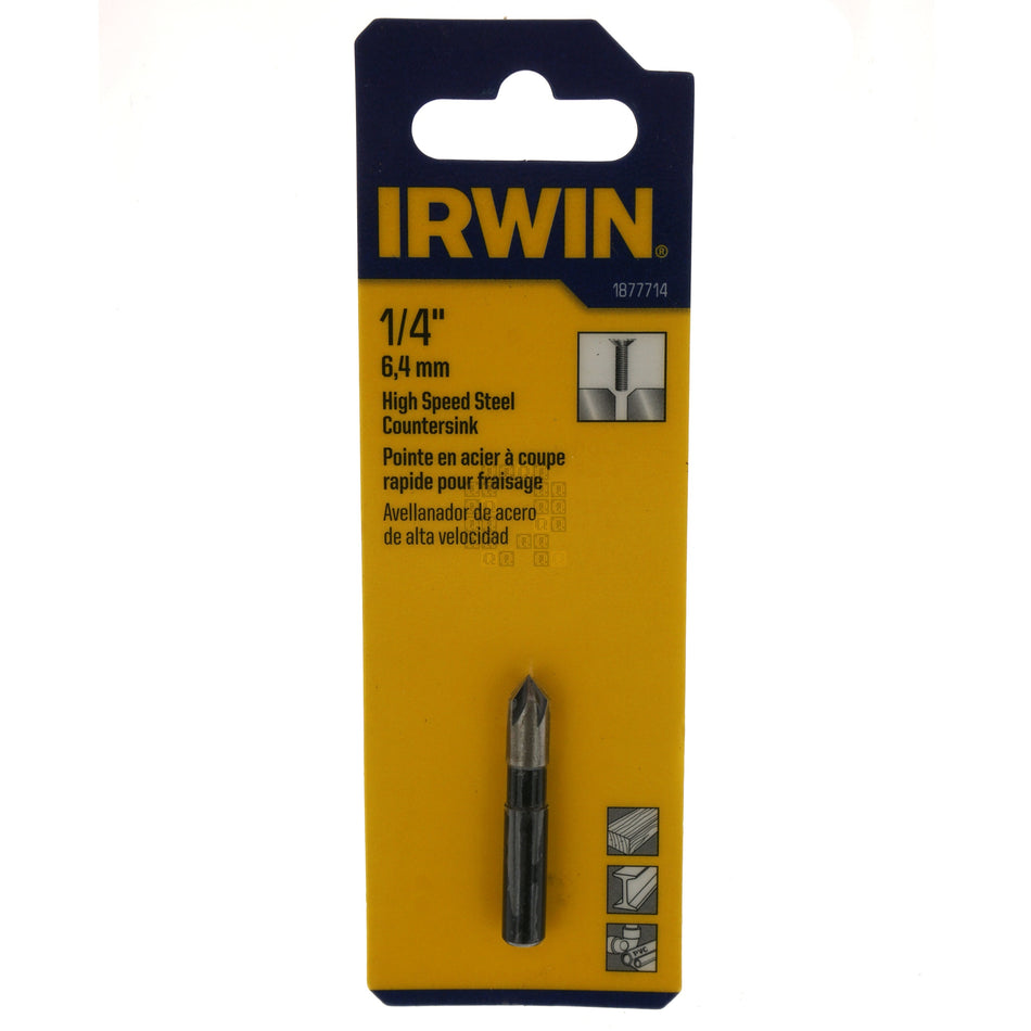 Irwin 1877714 Round Shank High Speed Steel (HSS) Countersink,  1/4", 82ÃÂ°