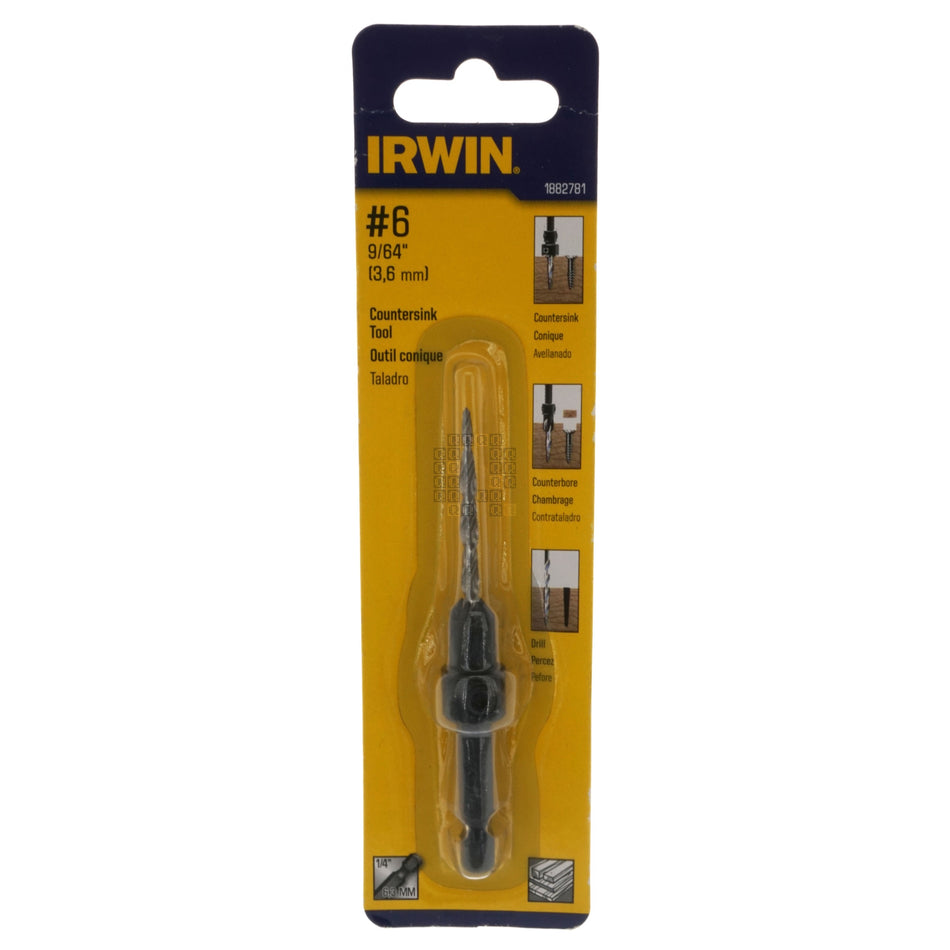 Irwin 1882781 #6 Countersink Drill Bit, 1/4" Hex Quick Connect Shank