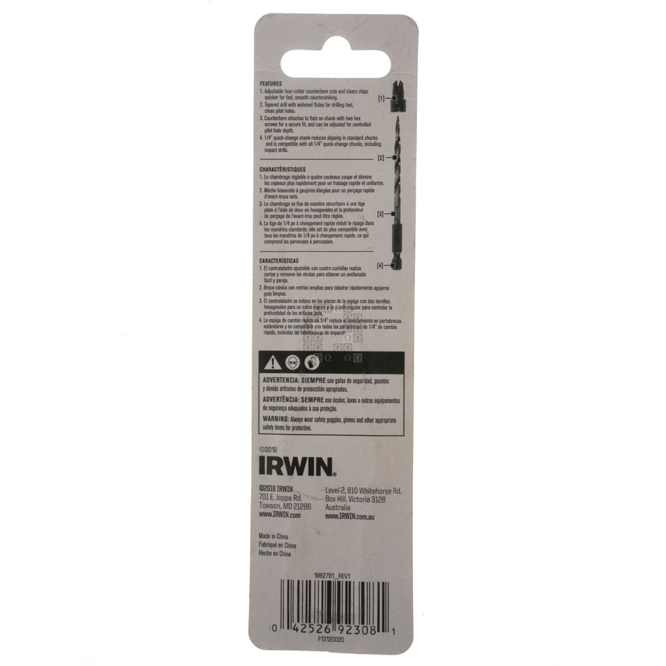 Irwin 1882781 #6 Countersink Drill Bit, 1/4" Hex Quick Connect Shank
