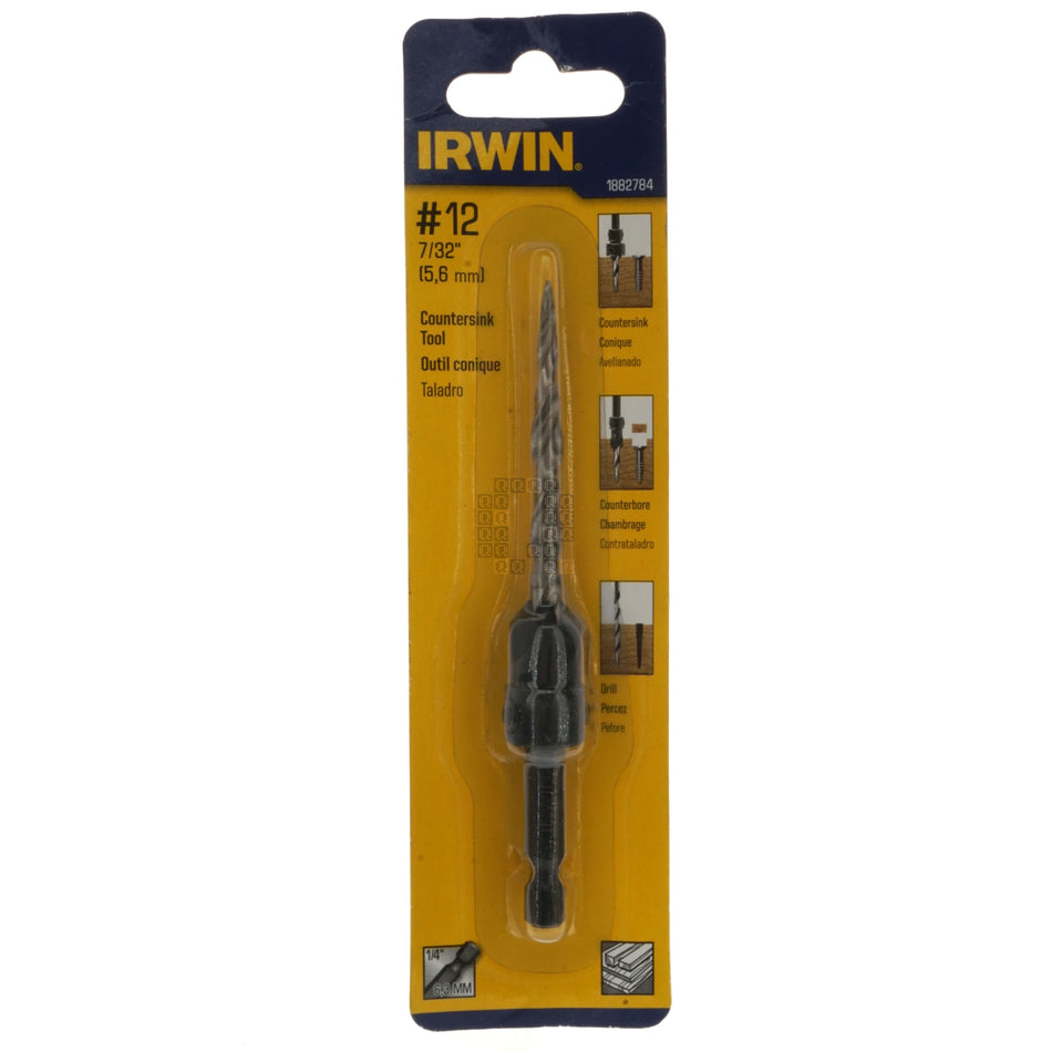 Irwin 1882784 #12 Countersink Drill Bit, 1/4" Hex Quick Connect Shank