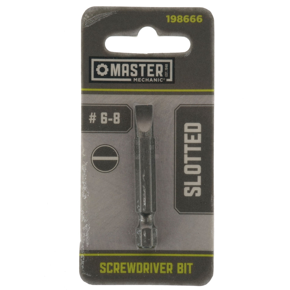 Master Mechanic 198666 #6-8 Slotted Screwdriver Bit, 2" Length