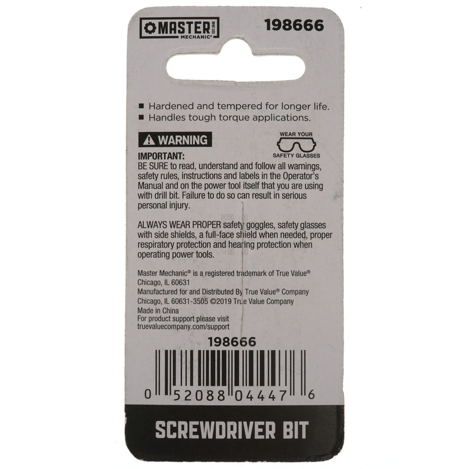 Master Mechanic 198666 #6-8 Slotted Screwdriver Bit, 2" Length