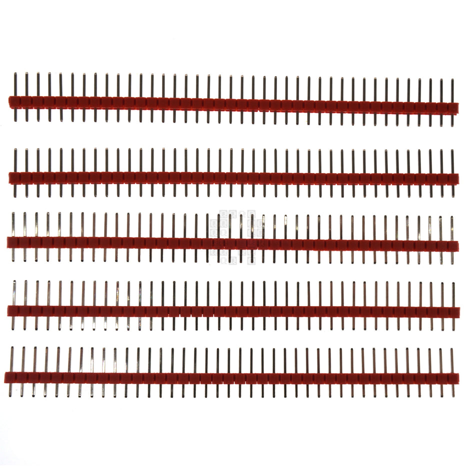 1x40 Pin Male Breakable Single Row Pin Header, 2.54mm Pitch, 11.2mm Height, 5-Pack, Red