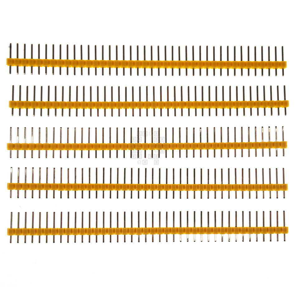 1x40 Pin Male Breakable Single Row Pin Header, 2.54mm Pitch, 11.2mm Height, 5-Pack, Yellow
