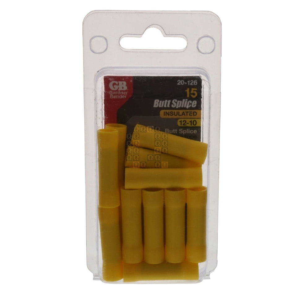 Gardner Bender GB 20-126 #12 - 10 AWG Butt Splice Connector, 600V, Yellow, 15-Pack
