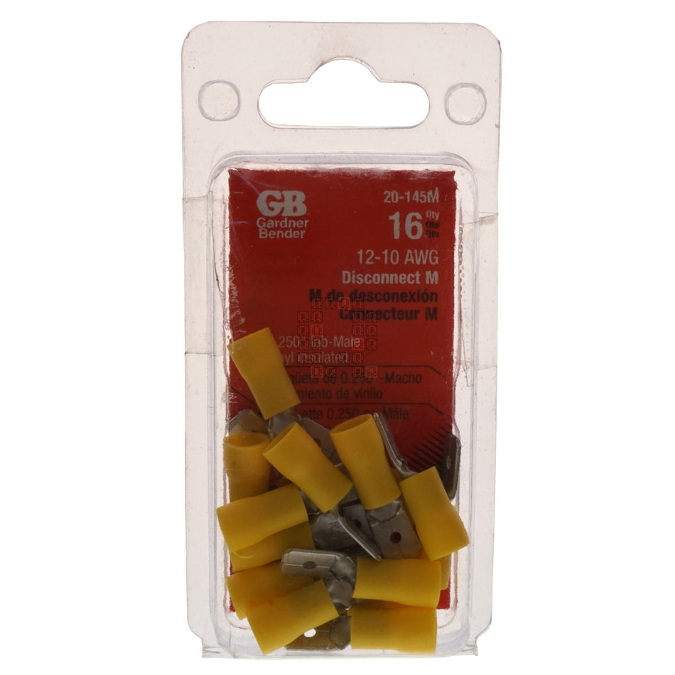 Gardner Bender 20-145 1/4" Spade Terminal, 12 to 10 AWG, Yellow, 16-Pack