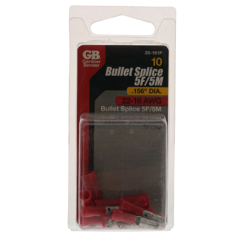 Gardner Bender 20-161P Bullet Splice Connector, 22 to 18 AWG, 5/32" Stud, Red, 10-Pack
