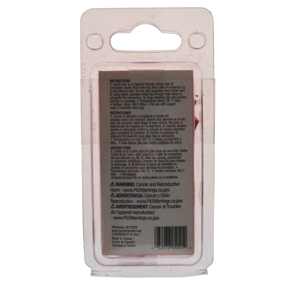 Gardner Bender 20-2218 Tap Splice, 22 to 18 AWG Wire 600V, Red, 5-Pack