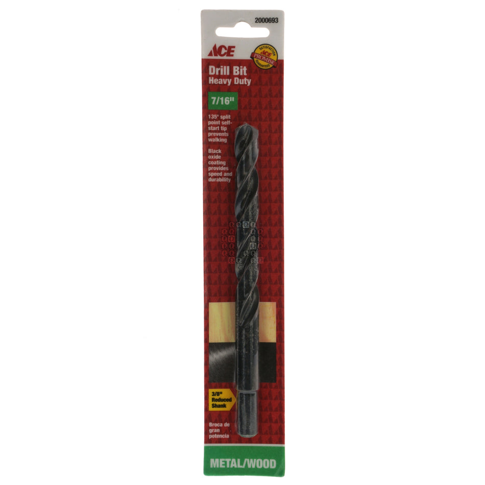 ACE Hardware 2000693 7/16" Heavy Duty Black Oxide Drill Bit, 135ÃÂ° Split Point, 3/8" Reduced Shank