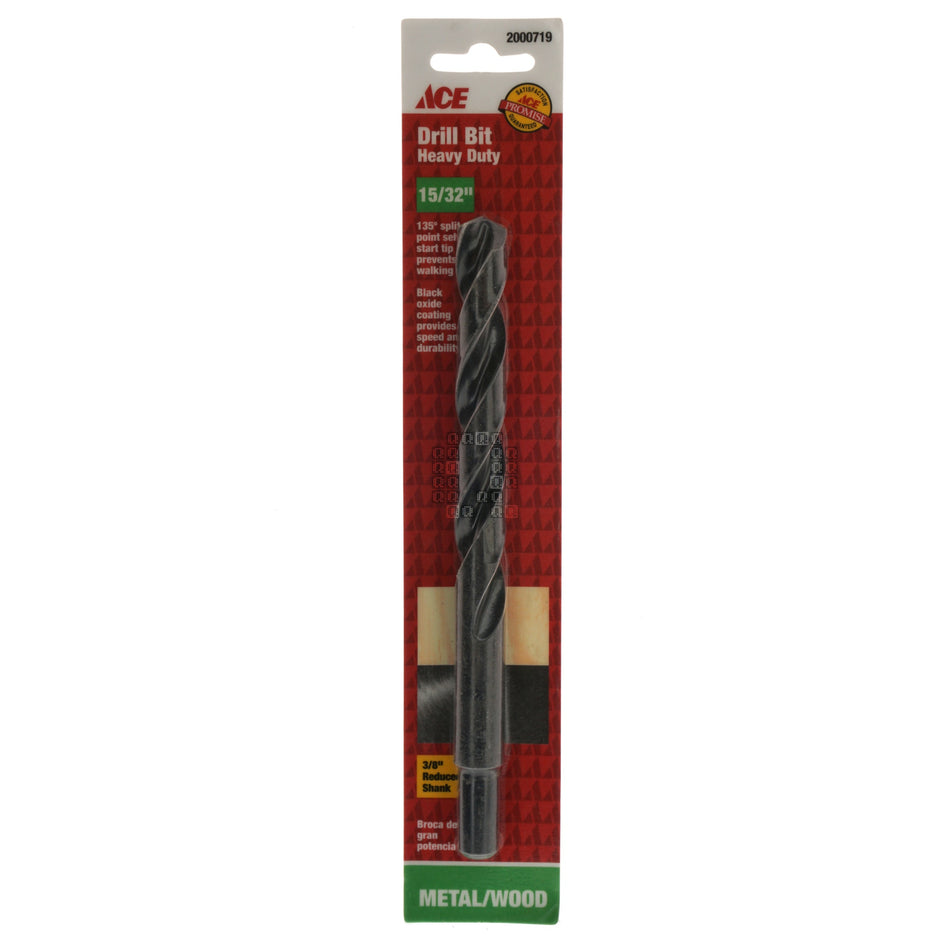 ACE Hardware 2000719 15/32" Heavy Duty Black Oxide Drill Bit, 3/8" Reduced Shank, 135ÃÂ° Split Point