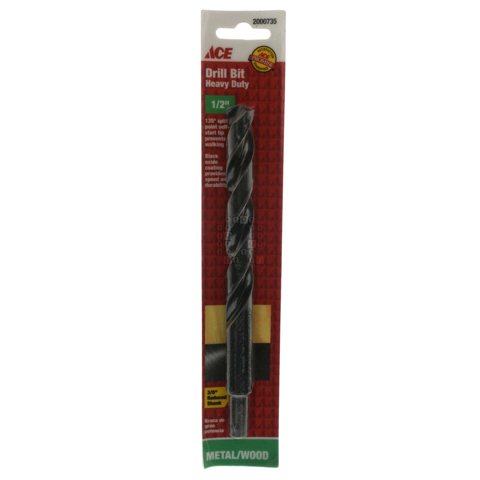 ACE Hardware 2000735 1/2" Black Oxide Drill Bit, 3/8" Reduced Shank, 135ÃÂ° Split Point