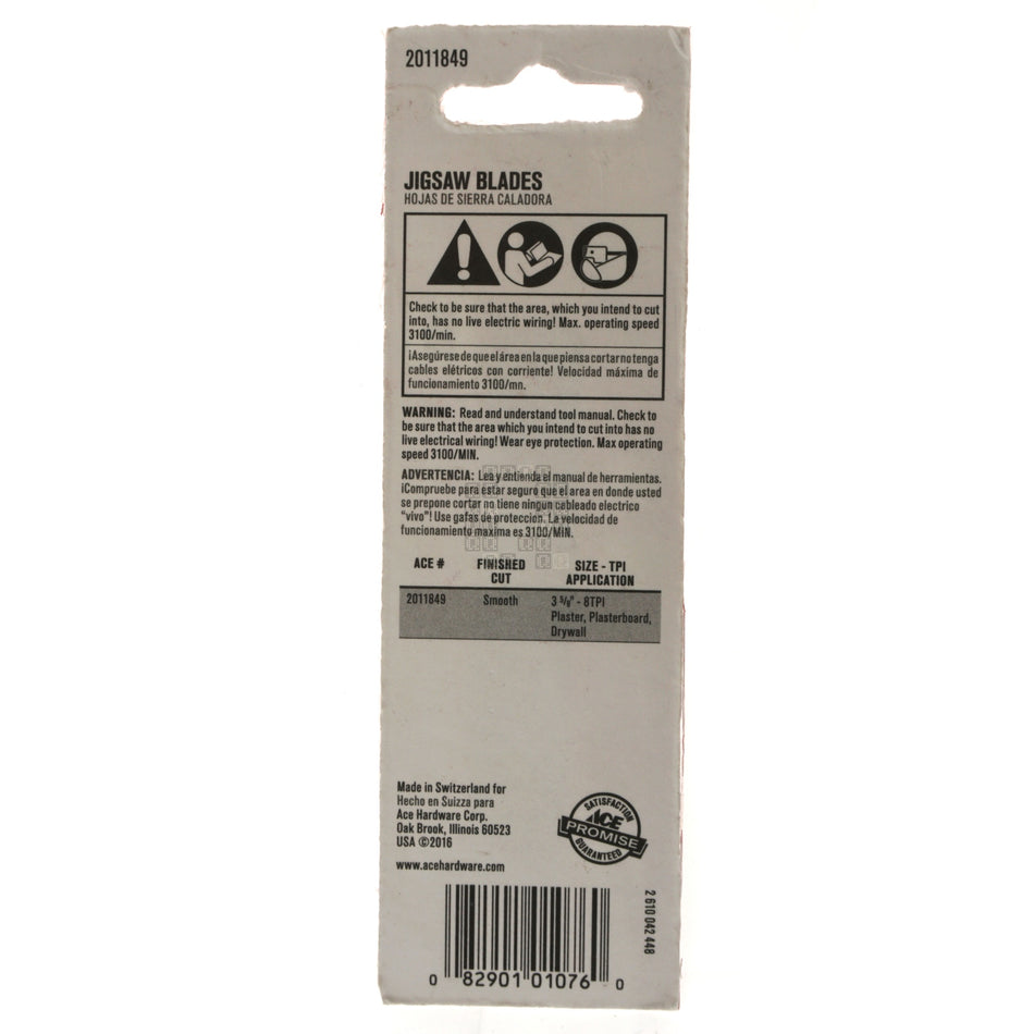 ACE Hardware 2011849 U-Shank Carbon Steel Jigsaw Blades, 8TPI, 3-5/8" Length, 2-Pack
