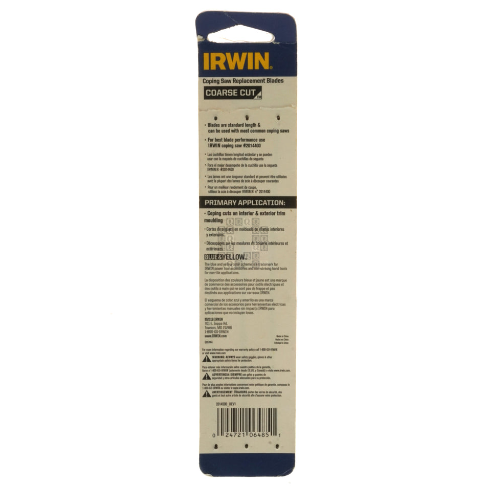 Irwin Tool 2014500 Coping Saw Replacement Blades, 6-3/8" Length, Coarse Cut, 3-Pack