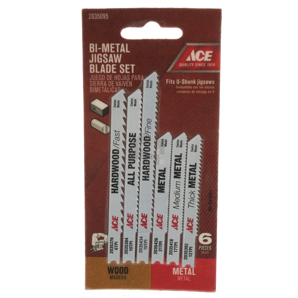 ACE Hardware 2035095 6-Piece Bi-Metal Jigsaw Blade Set for Wood and Metal