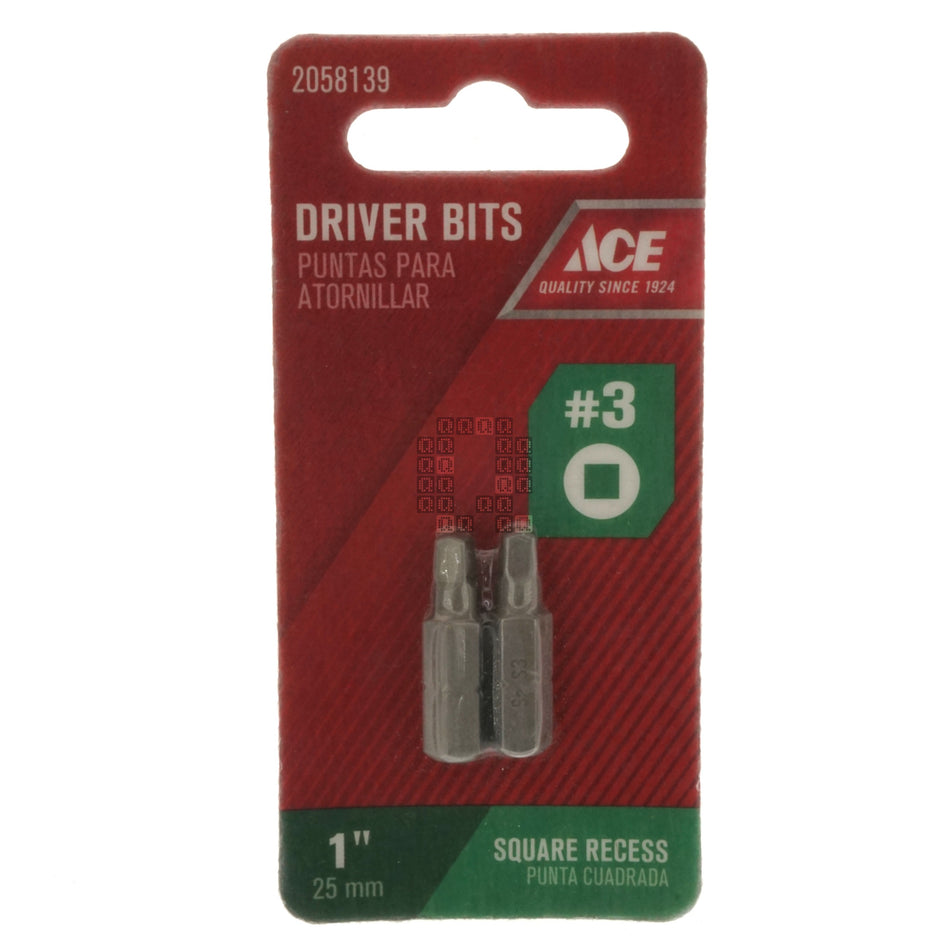 ACE Hardware 2058139 #3 Square / SQ3 Driver Bits, 1" Length, 2-Pack