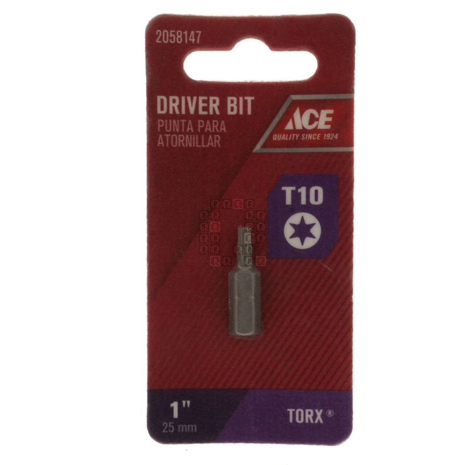 ACE Hardware 2058147 T10 TORX Screw Driver Bit, 1" Length, 1/4" Hex Drive