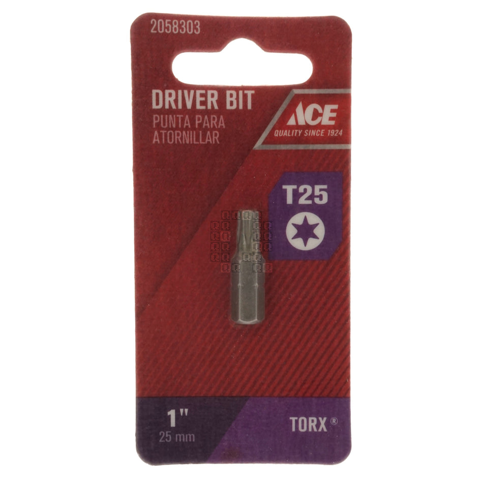 ACE Hardware 2058303 T25 TORX Driver Bit, 1" Length, 1/4" Hex Drive