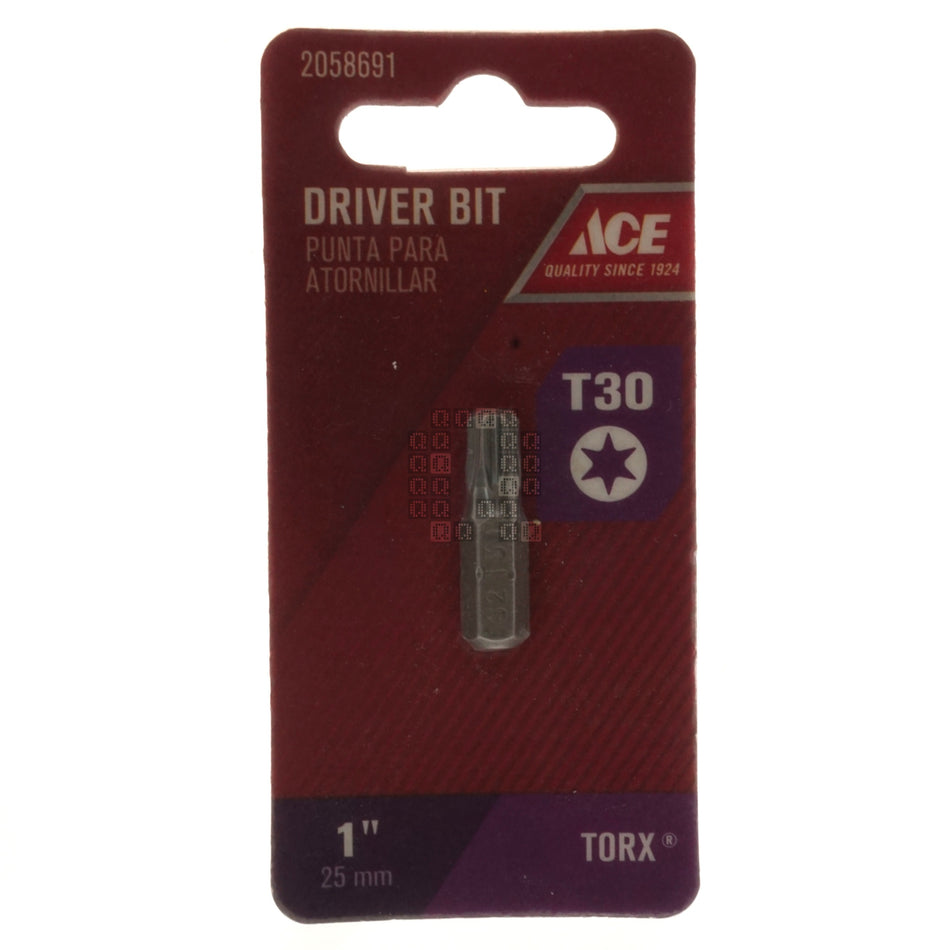 ACE Hardware 2058691 T30 TORX Driver Bit, 1" Length, 1/4" Hex Drive
