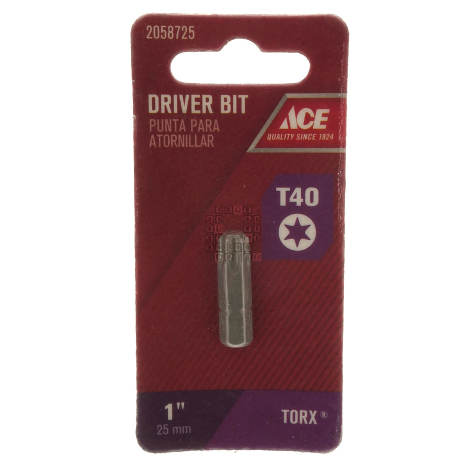 ACE Hardware 2058725 T40 TORX Driver Bit, 1" Length, 1/4" Hex Drive