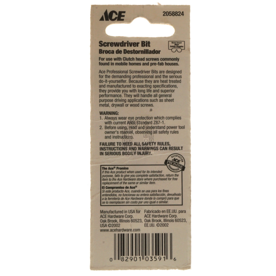 Ace Hardware 2058824 3/16" Clutch Screwdriver Bit, 1" Length