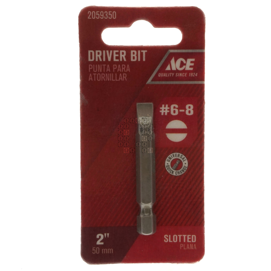ACE Hardware 2059350 #6-8 Slotted Driver Bit, 2" Length, 1/4" Hex Drive