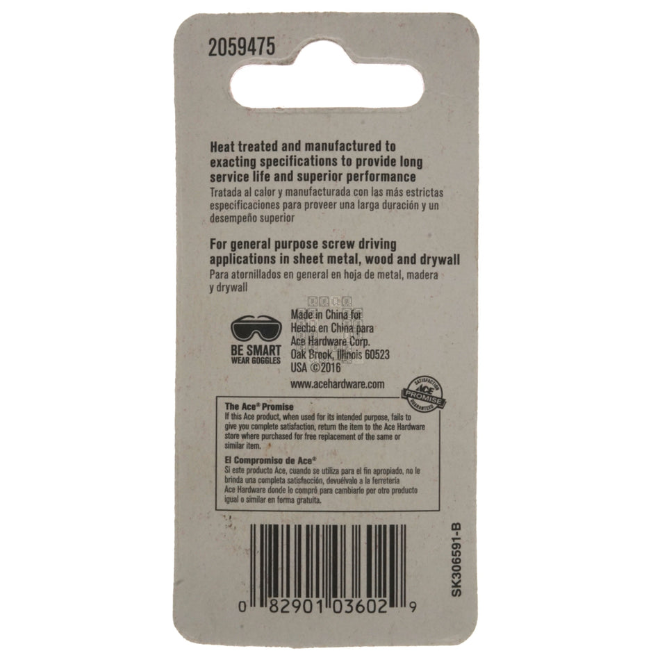 ACE Hardware 2059475 #8-10 Slotted Driver Bit, 2" Length, 1/4" Hex Drive