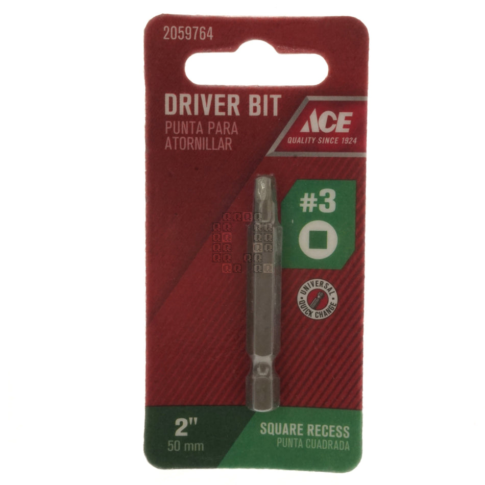 ACE Hardware 2059764 #3 Square Recess / SQ3 Driver Bit, 2" Length, 1/4" Hex Drive