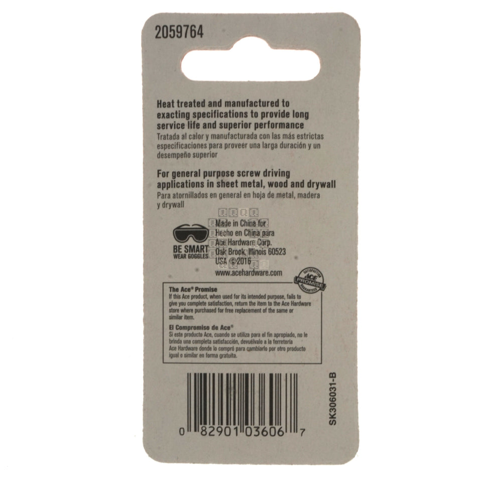ACE Hardware 2059764 #3 Square Recess / SQ3 Driver Bit, 2" Length, 1/4" Hex Drive