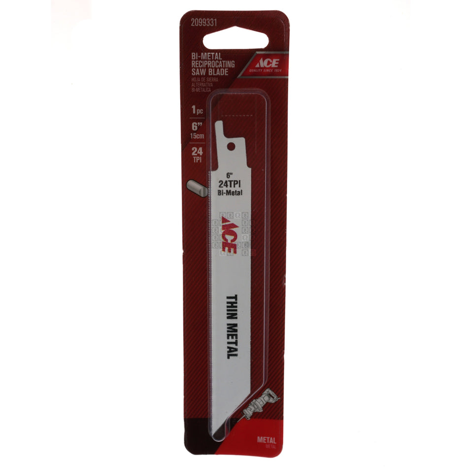 ACE Hardware 2099331 Bi-Metal 6" Long 24TPI Thin Metal Reciprocating Saw Blade