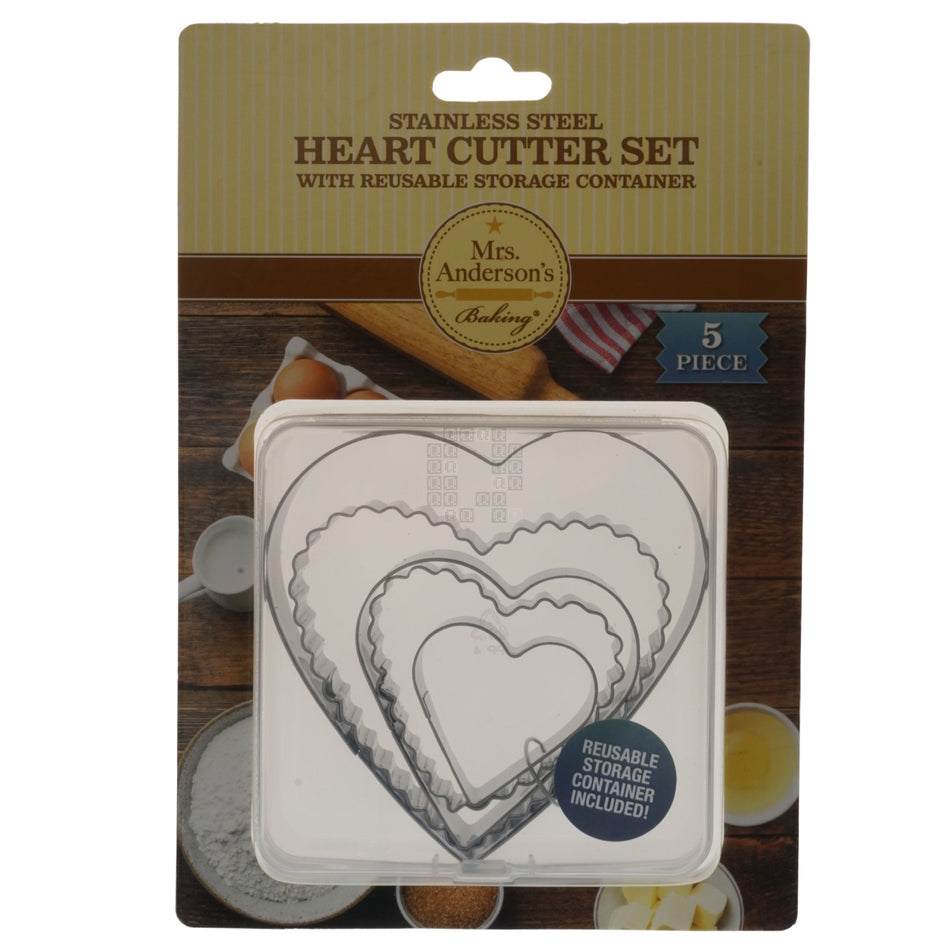 Harold Import 22142 5-Piece Stainless Steel Heart Cutter Set w/Reusable Storage Container