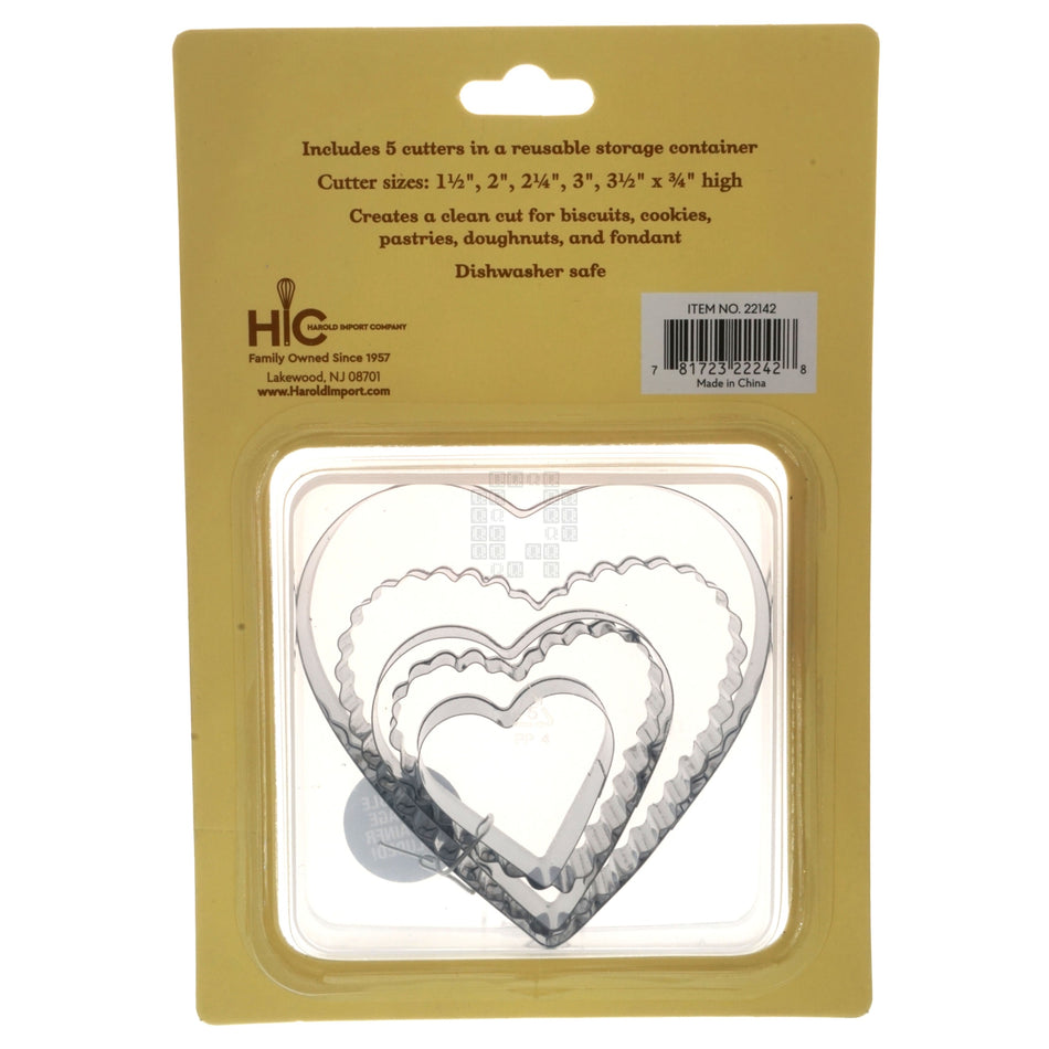 Harold Import 22142 5-Piece Stainless Steel Heart Cutter Set w/Reusable Storage Container