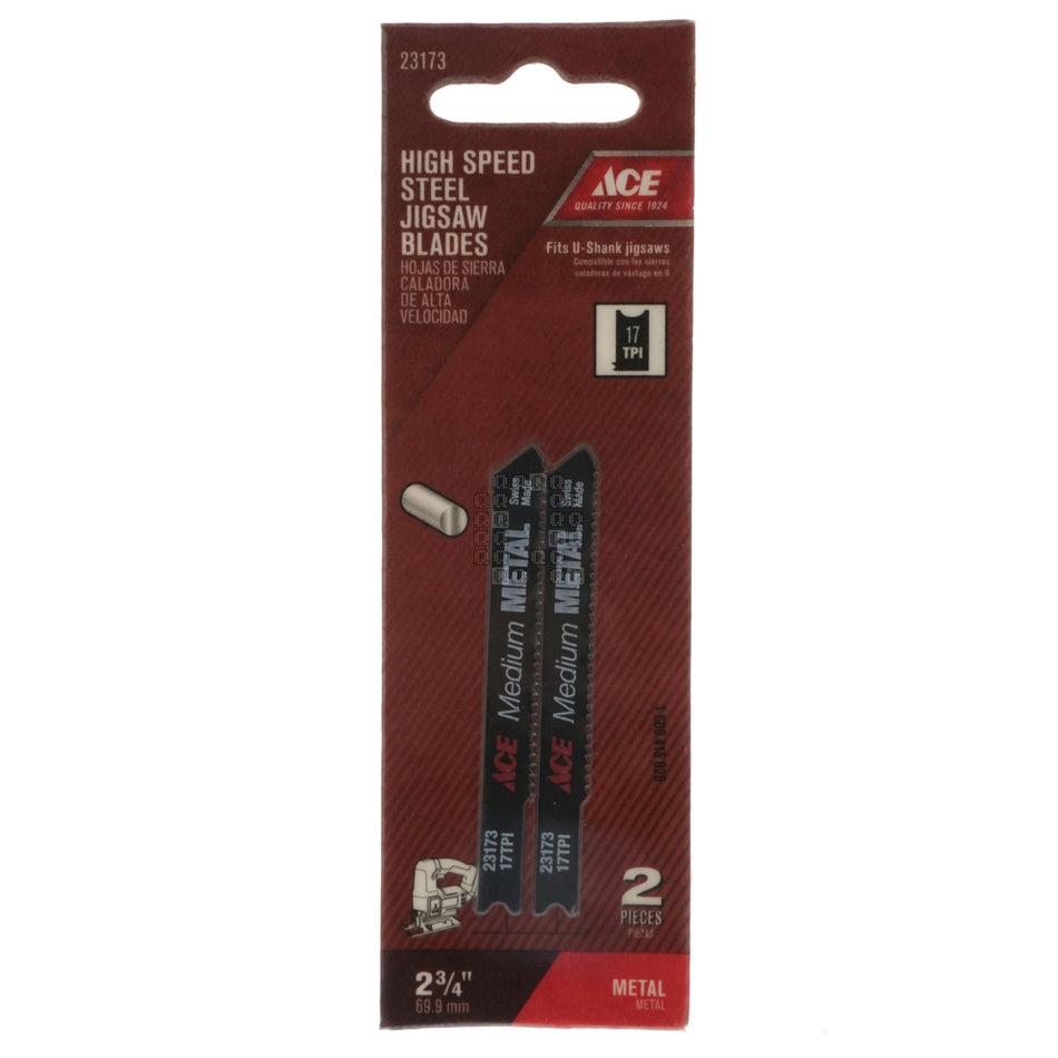 ACE Hardware 23173 U-Shank High Speed Steel Jigsaw Blades, 17TPI, 2-3/4" Length, 3/16" to 3/8" Metal - Rough