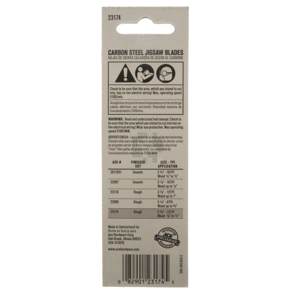 ACE Hardware 23174 U-Shank Carbon Steel Jigsaw Blades, 12TPI, 2-3/4" Length
