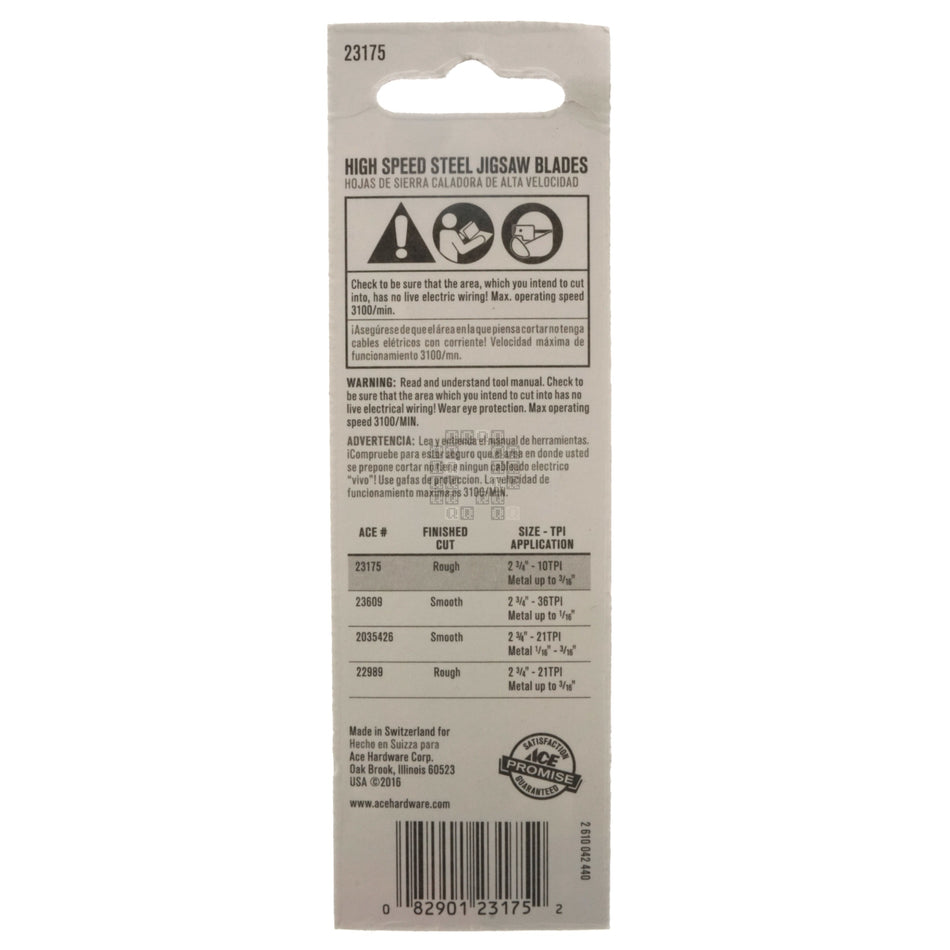 ACE Hardware 23175 HSS Metal Jigsaw Blades, 10TPI 2-3/4" Length, 2-Pack, U-Shank